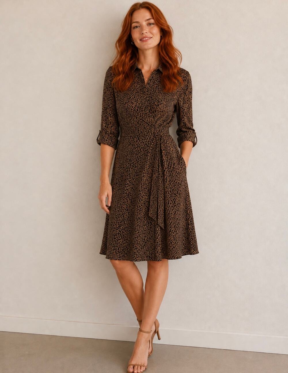 Ann Taylor Leopard Printed Waist Tie Wrap Dress Brown Women's Size 6 NWT $138